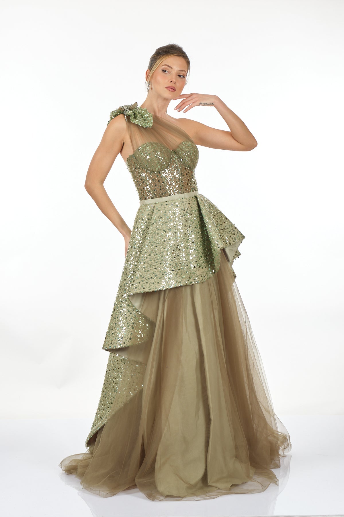 A Plus Evening Dress One Shoulder Olive Women's Dress 2313688