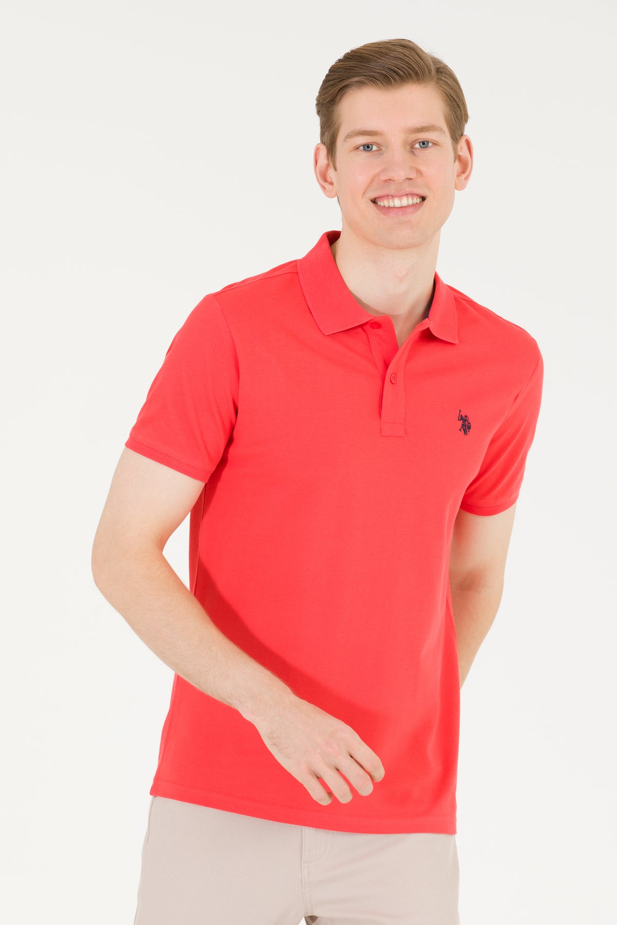 Polo Neck Slim Fit Red Men's 100% Cotton T-shirt 1570718